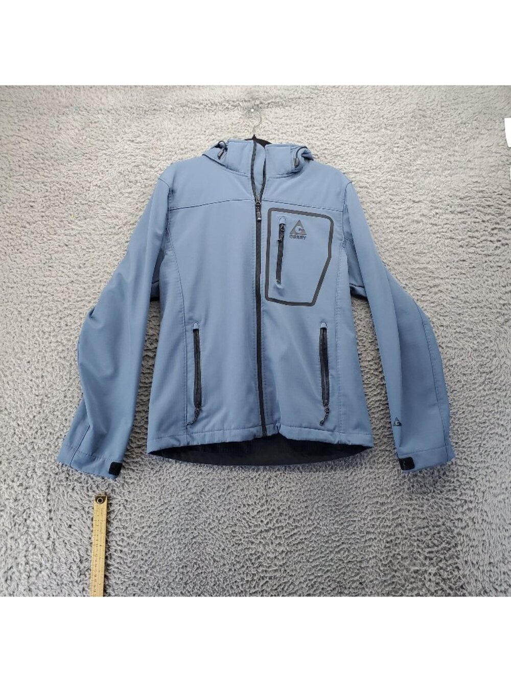 Gerry Jacket Mens Medium Blue Hooded Storm Softshell Windproof Water-Resistant